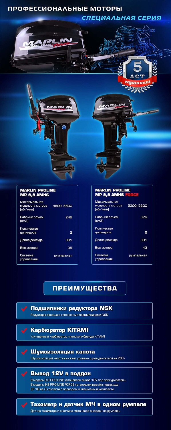 Лодочный мотор MARLIN PROLINE MP 9.9 (20) AMHS FORCE в Самаре